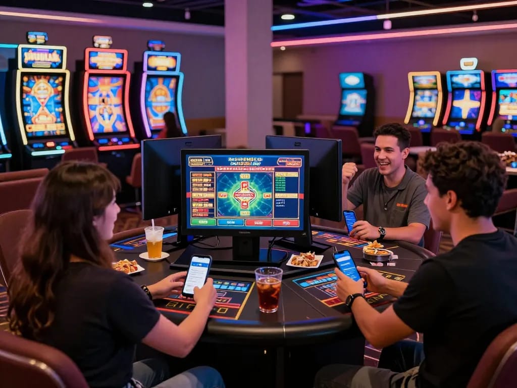 Players enjoying interactive games at Onbet.com casino, showcasing vibrant atmosphere and social gaming experience.
