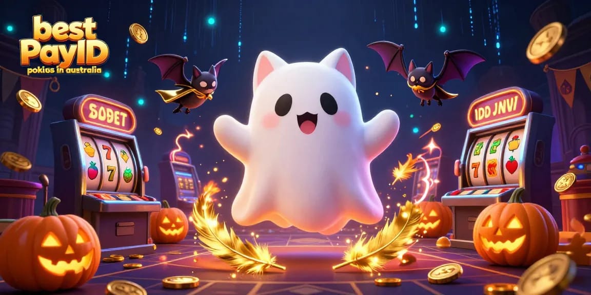 Engage with the best PayID pokies in Australia in this vibrant casino scene featuring ghost characters.