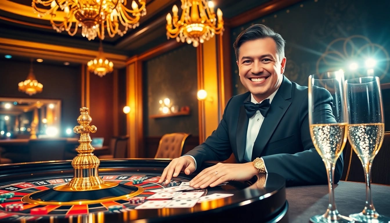 Experience thrilling gameplay at QQ888 Dev's luxurious casino featuring roulette and poker tables.