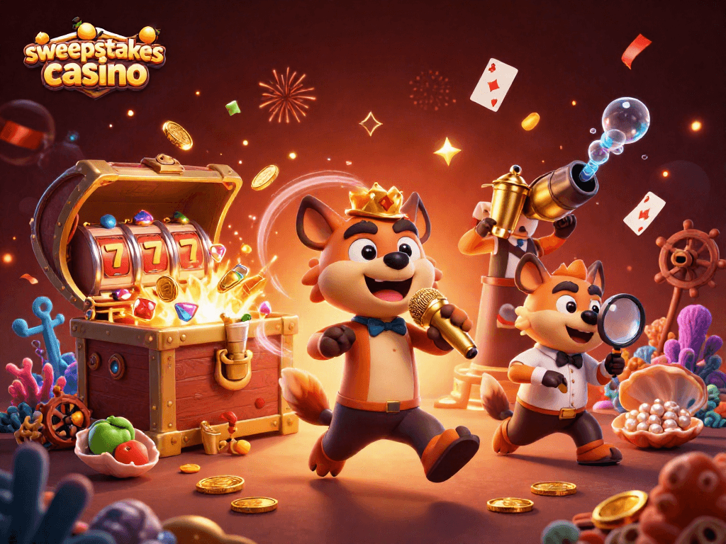 Sweepstakes casino offers lively fun with hyenas in a vibrant comedy gambling scene.