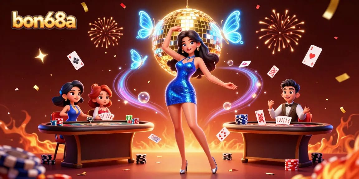 Experience exciting poker action at bon68a with glamorous elements and dynamic characters in a vibrant scene.