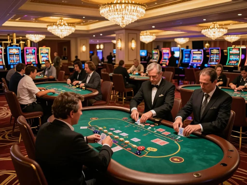 Excited players engaged in blackjack at GO 88 casino during vibrant evening atmosphere