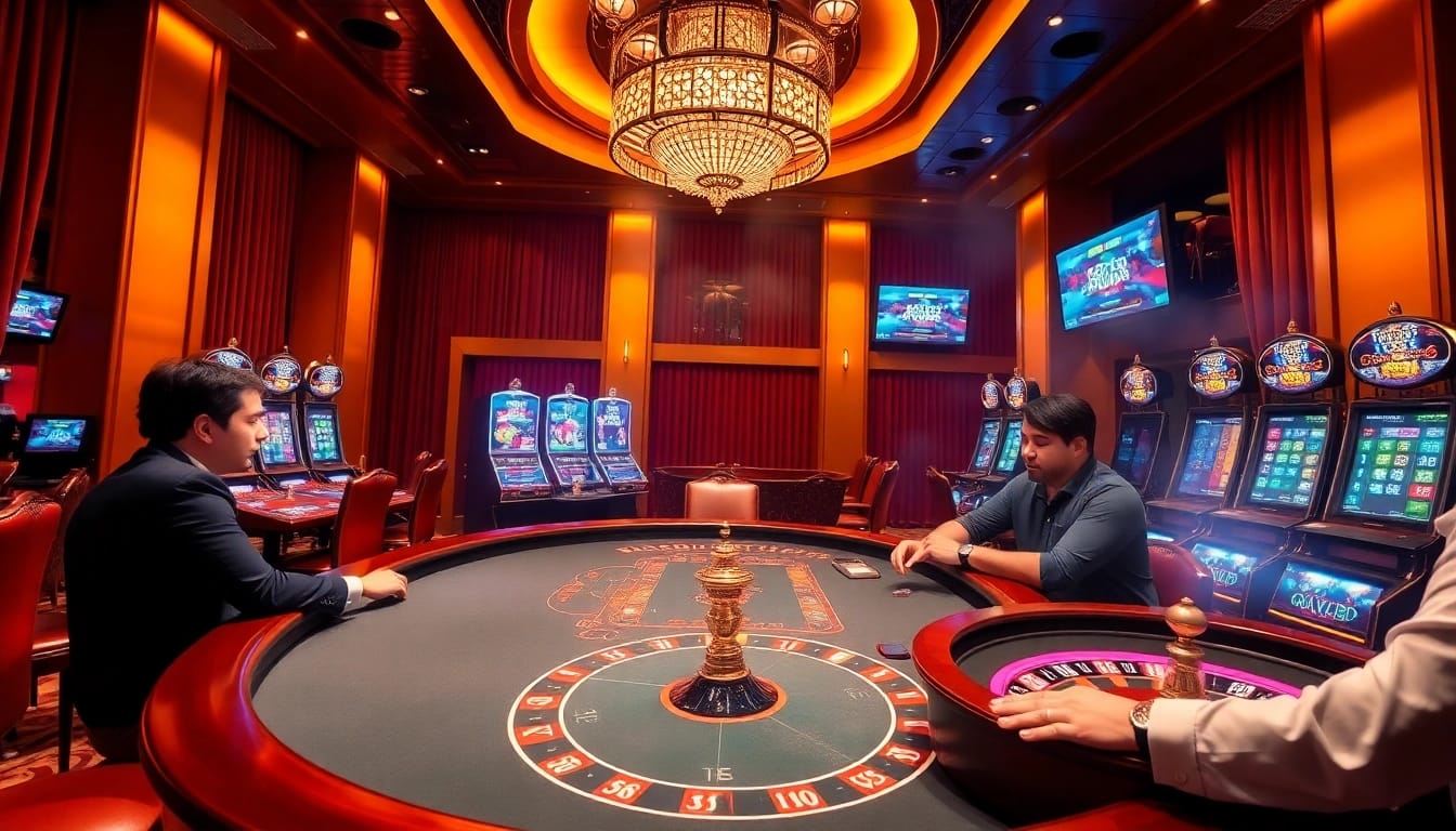 Experience gaming excitement at https://gg88.cool/ with a vibrant casino scene featuring poker and roulette.