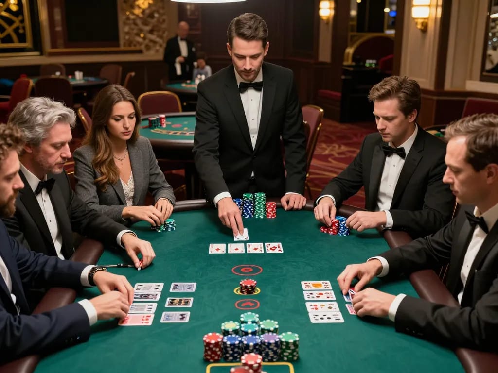 Players at fc88 blackjack table focusing on strategy while betting and enjoying the casino atmosphere.