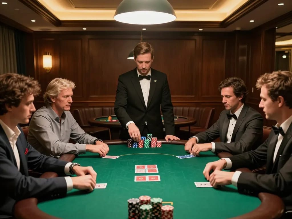 Engaged players at a high-stakes poker table during a game at https://rr88.navy/, showing strategic play and professional atmosphere.