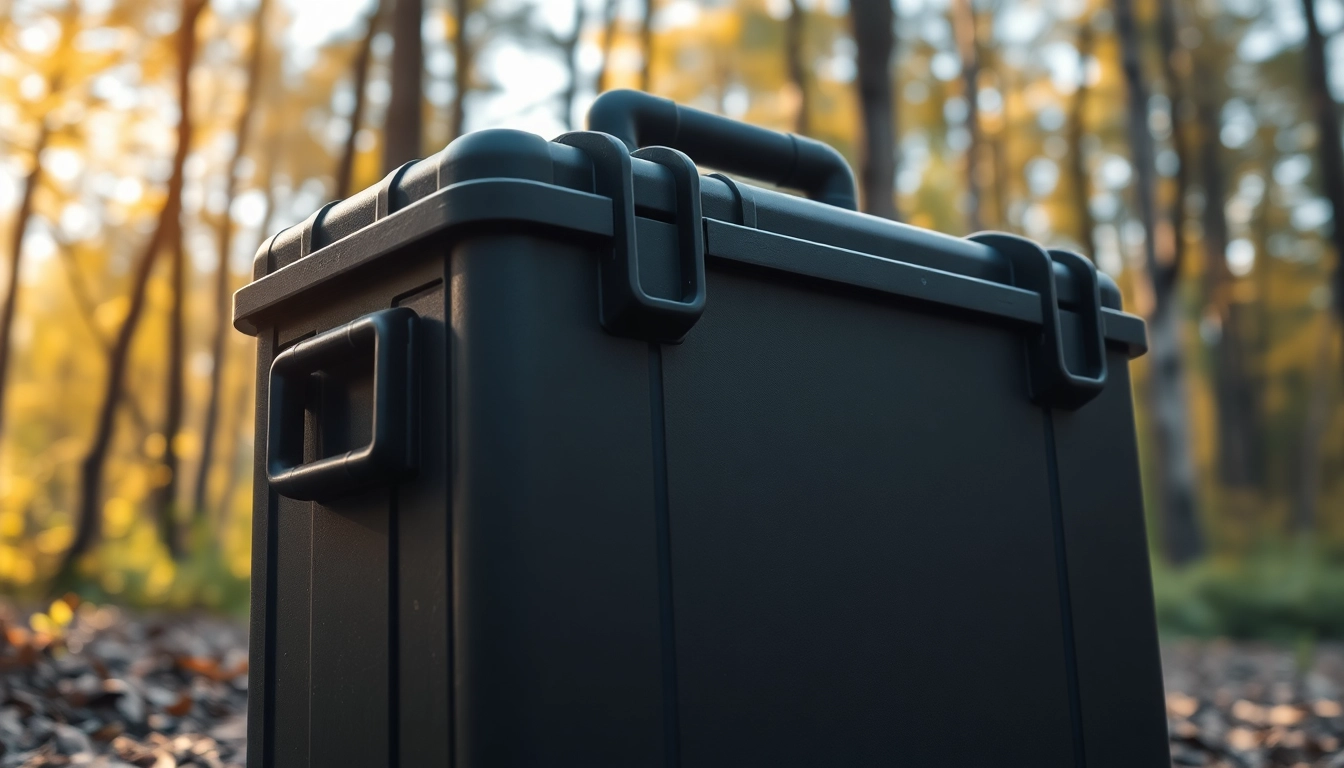 Showcase of a pelican gun case for sale in a rugged outdoor setting, emphasizing durability and reliability.