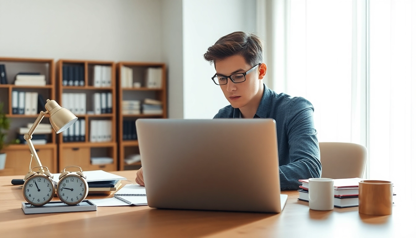Hire someone to take LSAT for you with a focused student at a modern study desk.