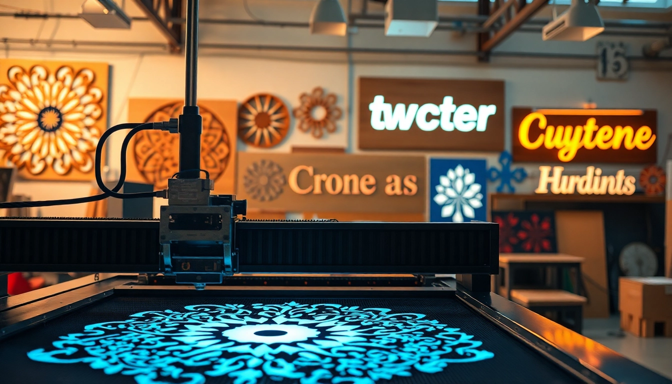 Showcase of laser cutting designs in a workshop highlighting intricate quality and craftsmanship.