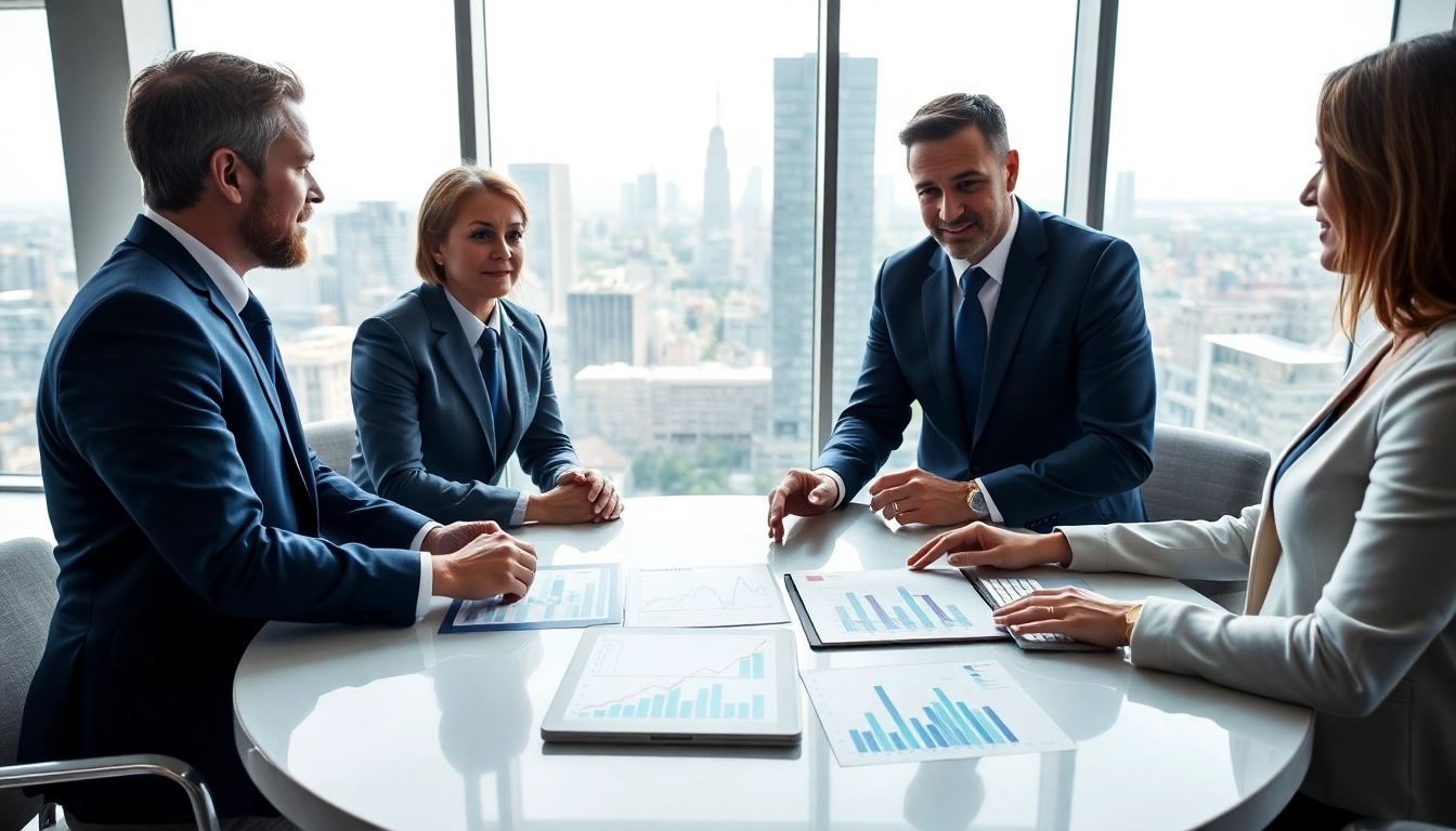 Engaged discussion among top financial advisors in a modern office setting, crafting strategies.