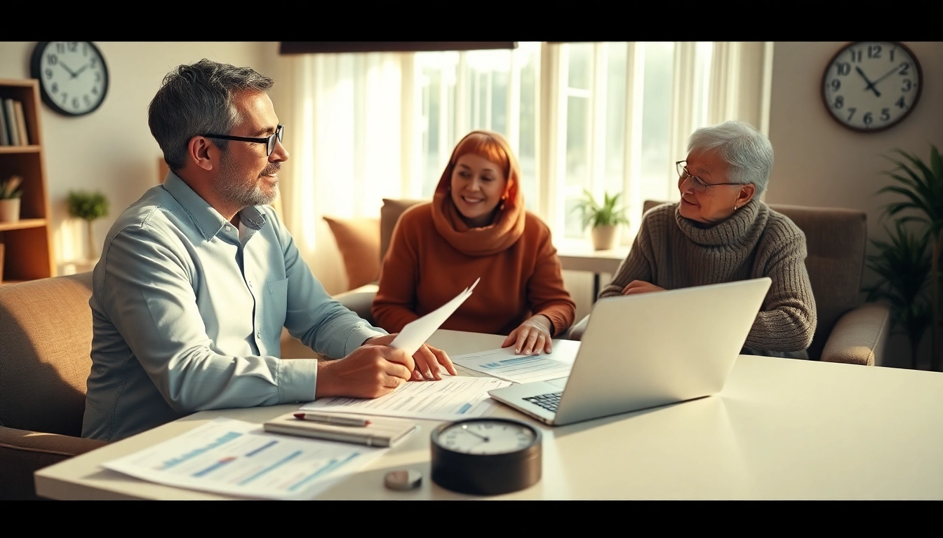 Discussing social security options with a financial advisor in a warm office setting.