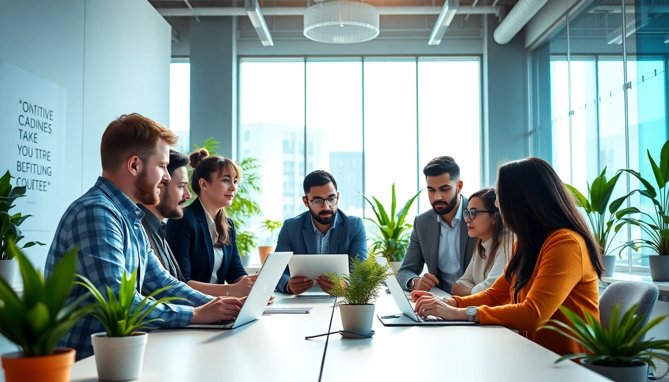 Team brainstorming for an ideal career in a modern workspace setting.