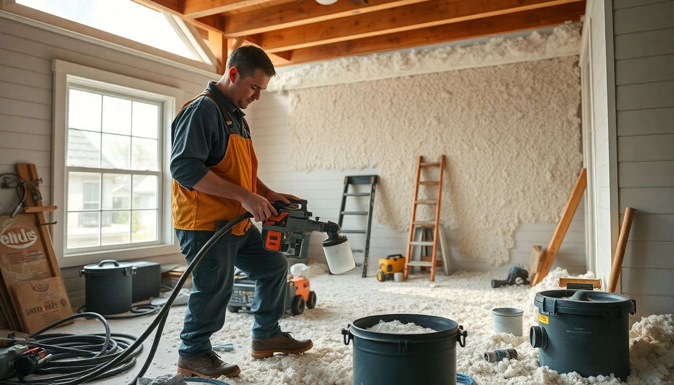 Efficient spray foam removal process with a technician and tools in a bright environment.