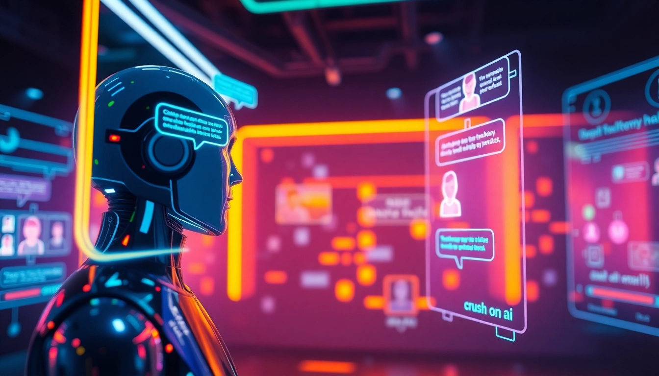 Engaging AI chatbot conversation showcasing crush on ai interactions in a futuristic digital environment.