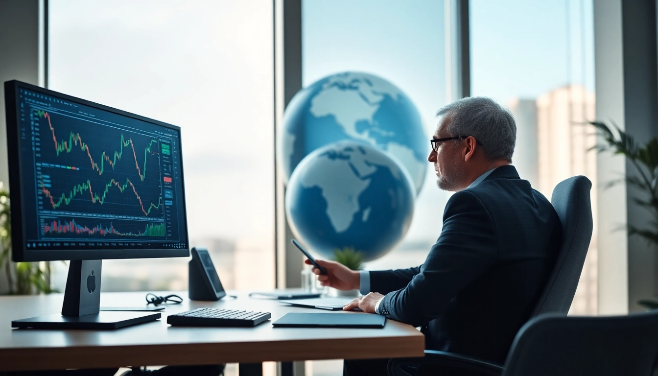 Buy US stocks from Vietnam: professional consultant analyzing stock markets in an office.