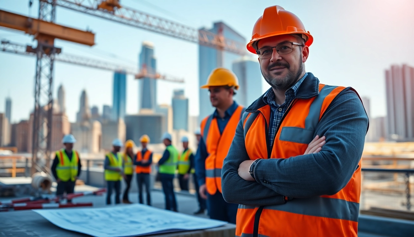 New York General Contractor supervising a bustling construction site in urban Manhattan.