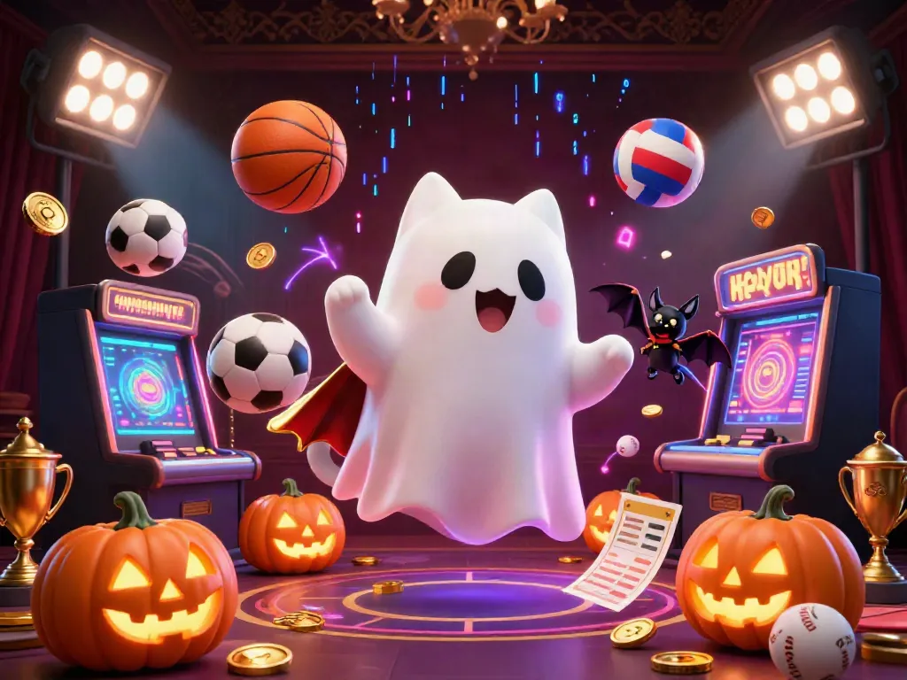 Experience the vibrant action of topnhacaiuytin with a friendly ghost cat and sports elements in a haunted casino.