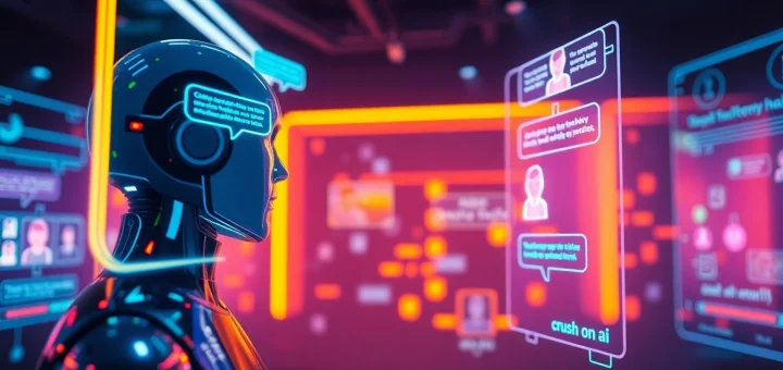 Engaging AI chatbot conversation showcasing crush on ai interactions in a futuristic digital environment.