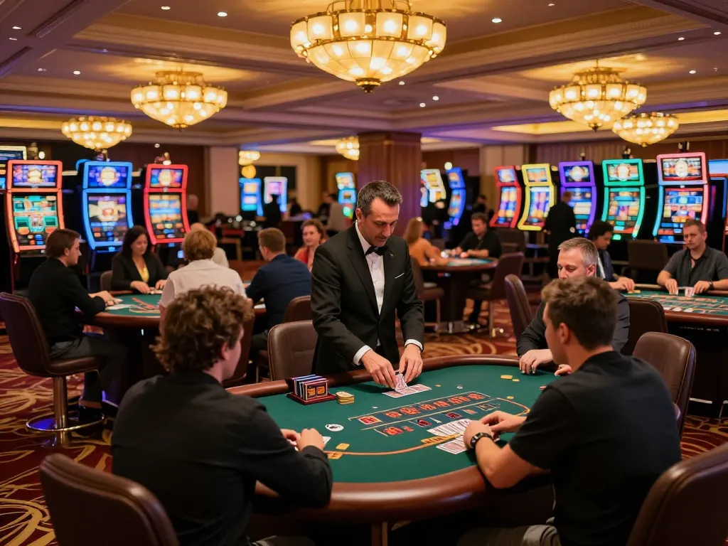 Players enjoying dynamic blackjack gameplay at a luxurious casino floor with F168 ambiance.
