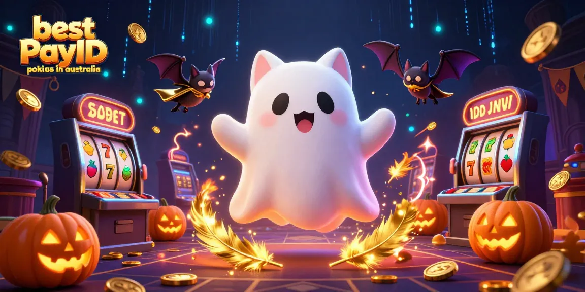 Engage with the best PayID pokies in Australia in this vibrant casino scene featuring ghost characters.