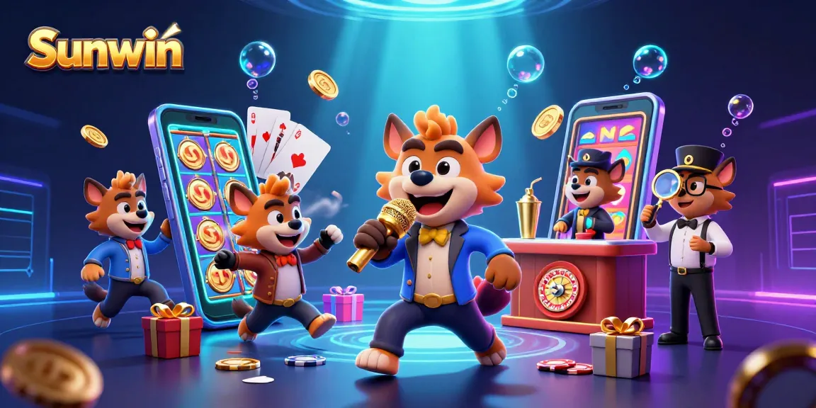 Enjoy thrilling gameplay at Sunwin with lively hyena characters in a vibrant casino scene.